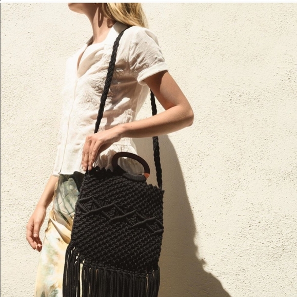 Danielle Nicole Black Macrame Fringe Boho Crossbody Bag - Picture 13 of 13